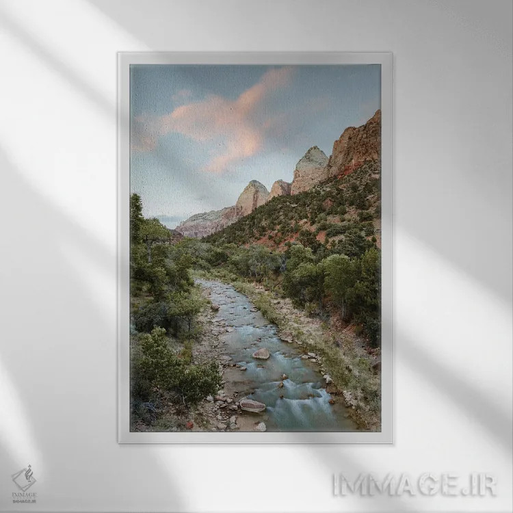 تابلو دکوراتیو Zion National Park,غروب آفتاب در رودخانه ویرجین، پارک ملی… اثر ماتئو کولومبو - نمای قابدار سفید
