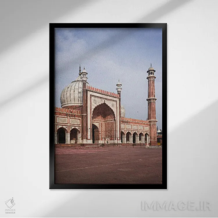 تابلو دکوراتیو Jama Masjid Mosque, Delhi, India,نمای روبروی مسجد جامع، د… اثر ماتئو کولومبو - نمای قابدار مشکی