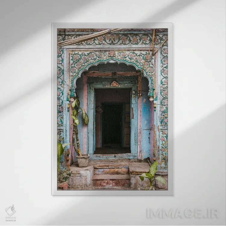 تابلو دکوراتیو Old Delhi, India,در آبی، دهلی قدیم، هند اثر ماتئو کولومبو - نمای قابدار سفید