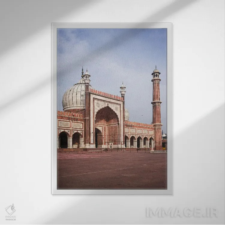 تابلو دکوراتیو Jama Masjid Mosque, Delhi, India,نمای روبروی مسجد جامع، د… اثر ماتئو کولومبو - نمای قابدار سفید