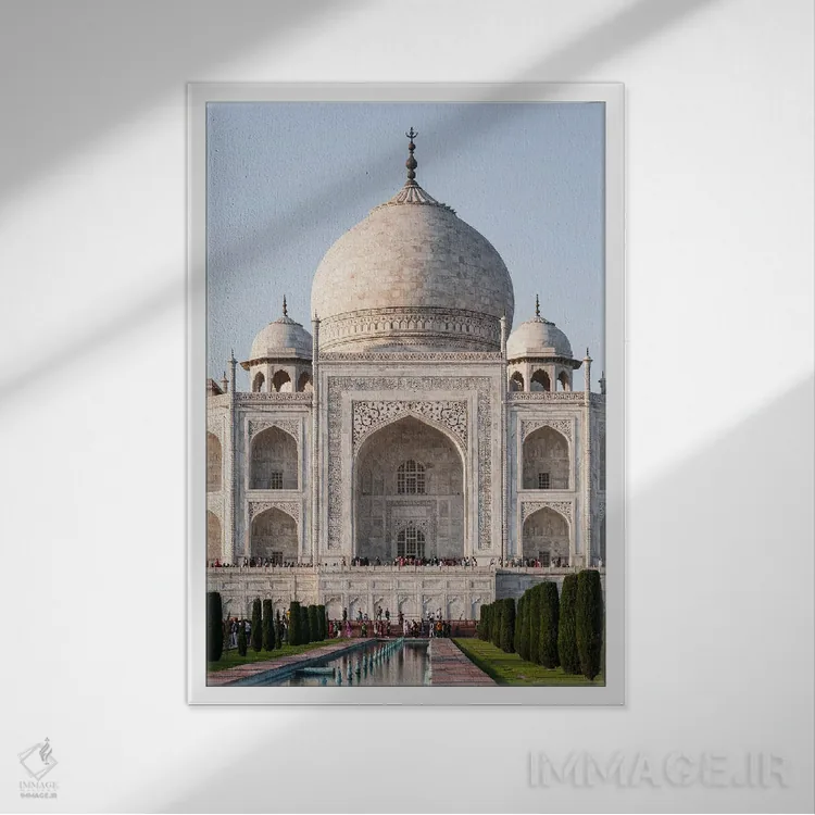 تابلو دکوراتیو Agra, Uttar Pradesh, India,نمای جلوی تاج محل، آگرا، اوتار… اثر ماتئو کولومبو - نمای قابدار سفید