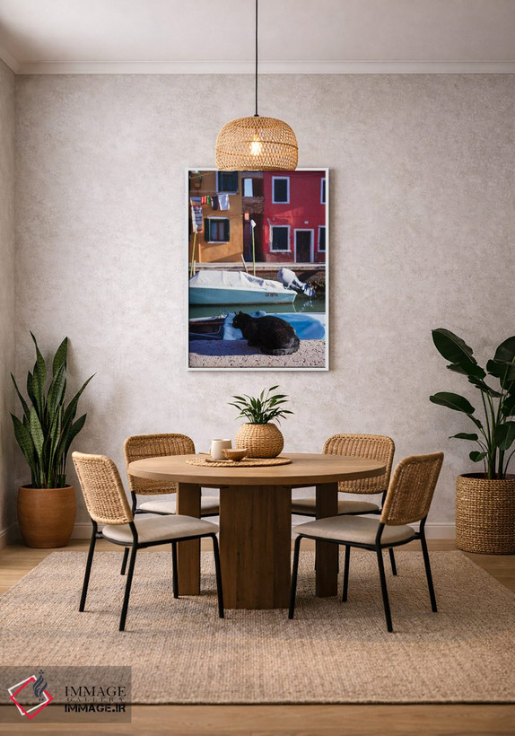 تابلو دکوراتیو Burano Island, Venice, Italy,گربه سیاه کنار کانال، جزیره… اثر ماتئو کولومبو - D2W