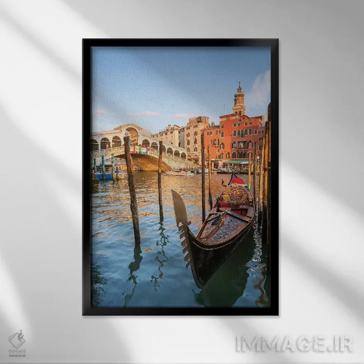 تابلو دکوراتیو Venice,پل ریالتو هنگام غروب، ونیز اثر ماتئو کولومبو - نمای قابدار مشکی