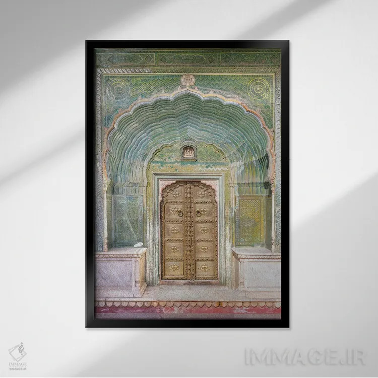 تابلو دکوراتیو Jaipur, Rajasthan, India,دروازه سبز کاخ، جیپور، راجستان… اثر ماتئو کولومبو - نمای قابدار مشکی