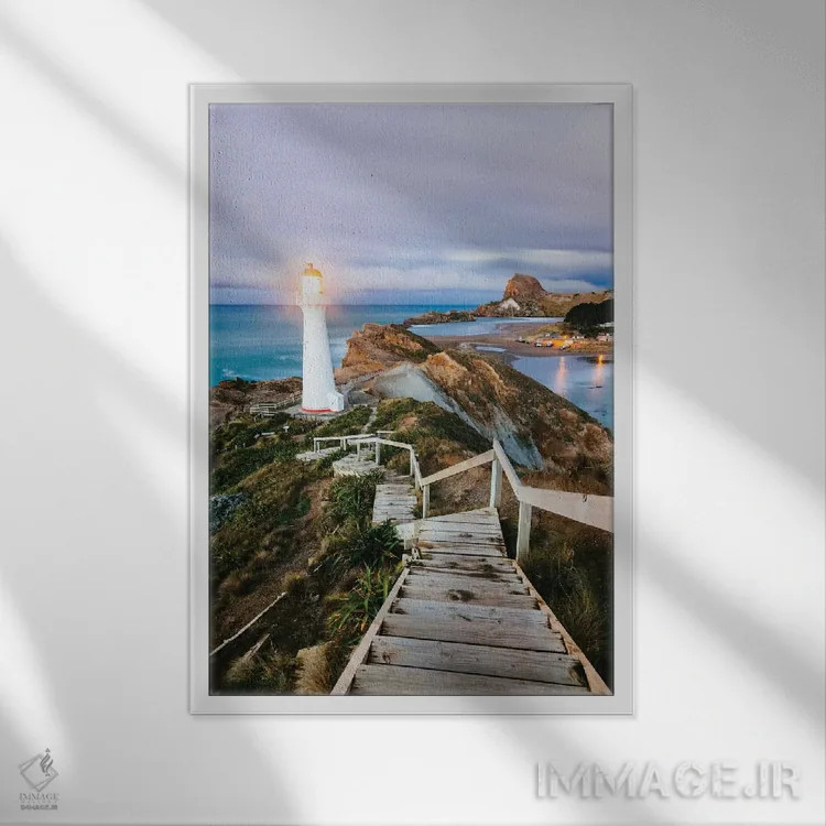 تابلو دکوراتیو Castlepoint, Wellington, North Island, New Zealand,فانوس… اثر ماتئو کولومبو - نمای قابدار سفید
