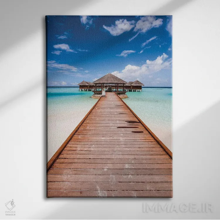 تابلو دکوراتیو Maldives,اسکله ای در جزیره ای گرمسیری، مالدیو اثر ماتئو کولومبو - نمای روبهرو روی دیوار