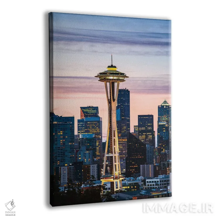 تابلو دکوراتیو Seattle, USA I,برج فضایی اسپیس نیدل و خط افق در سپیده دم… اثر ماتئو کولومبو - نمای پرسپکتیو محصول