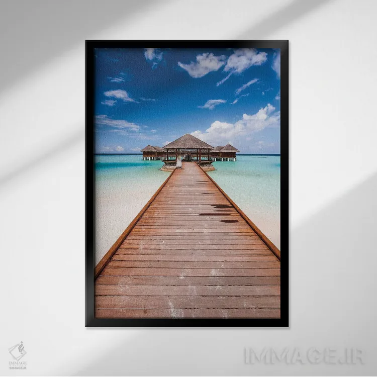 تابلو دکوراتیو Maldives,اسکله ای در جزیره ای گرمسیری، مالدیو اثر ماتئو کولومبو - نمای قابدار مشکی