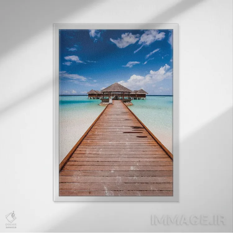 تابلو دکوراتیو Maldives,اسکله ای در جزیره ای گرمسیری، مالدیو اثر ماتئو کولومبو - نمای قابدار سفید