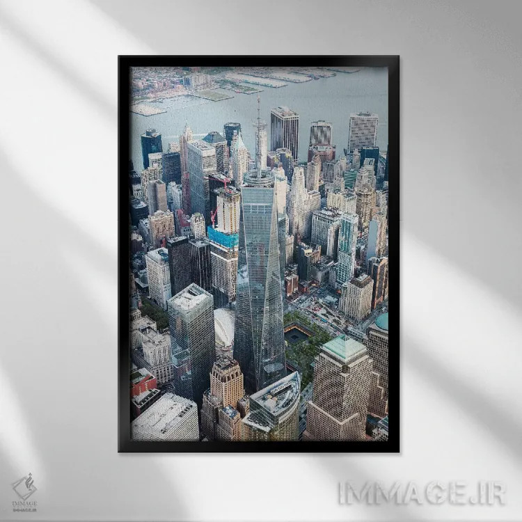 تابلو دکوراتیو New York,نمای هوایی مرکز تجارت جهانی وان، نیویورک اثر ماتئو کولومبو - نمای قابدار مشکی
