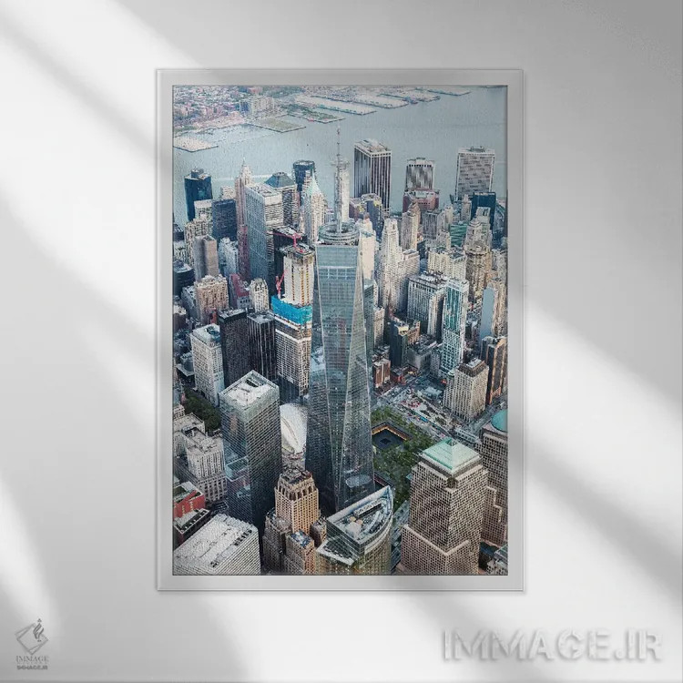 تابلو دکوراتیو New York,نمای هوایی مرکز تجارت جهانی وان، نیویورک اثر ماتئو کولومبو - نمای قابدار سفید