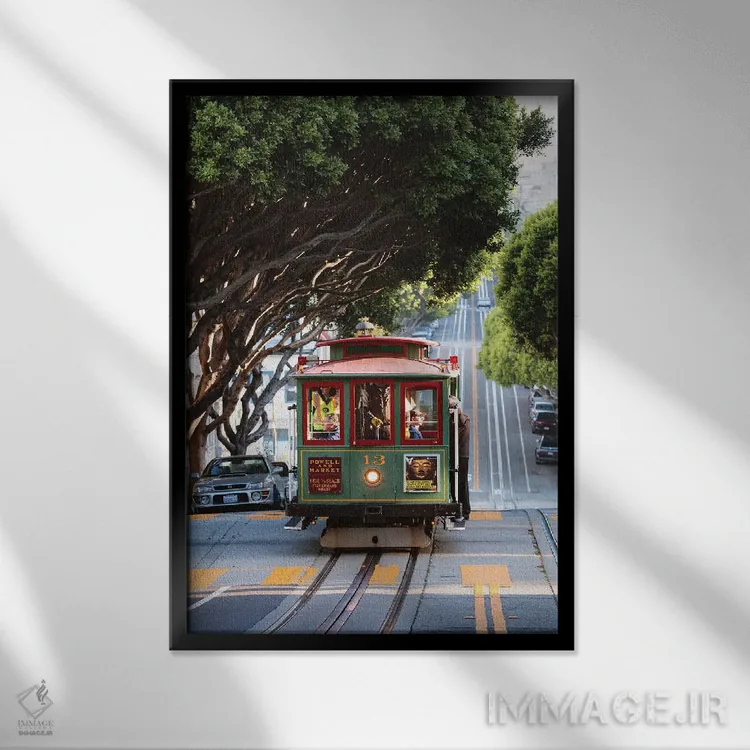 تابلو دکوراتیو San Francisco,تراموای کابلی، سان فرانسیسکو اثر ماتئو کولومبو - نمای قابدار مشکی