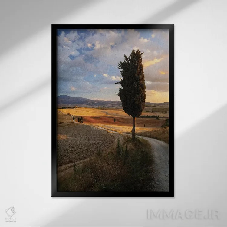 تابلو دکوراتیو Val d'Orcia, Tuscany, Italy,غروب روستایی، واله دورچیا، تو… اثر ماتئو کولومبو - نمای قابدار مشکی