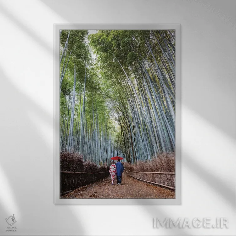 تابلو دکوراتیو Kyoto II,زوج ژاپنی در جنگل آرش یاما، کیوتو II اثر ماتئو کولومبو - نمای قابدار سفید