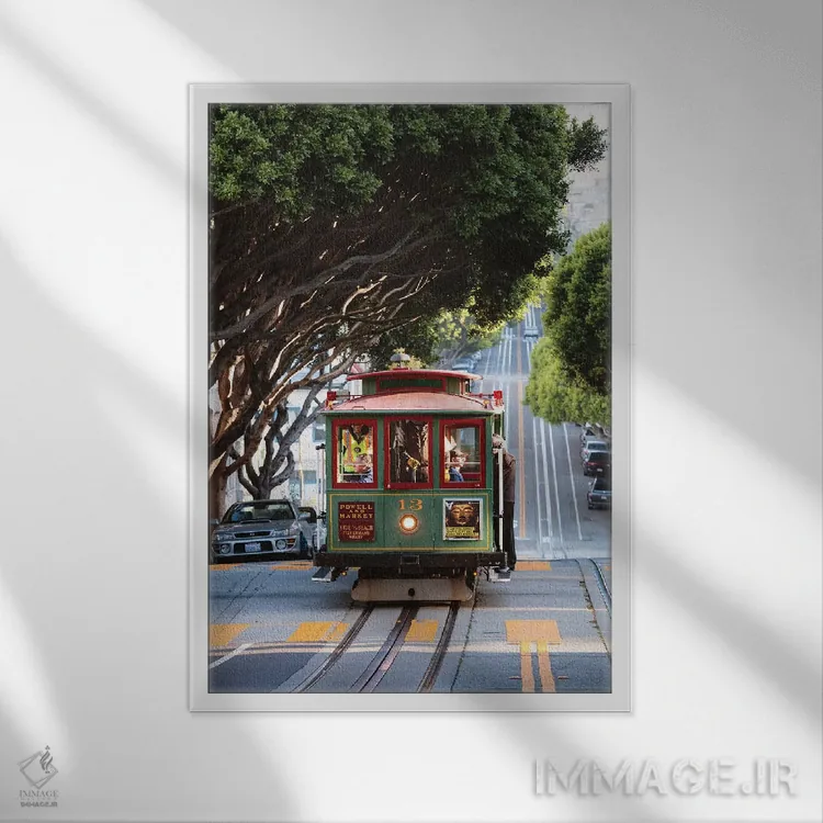 تابلو دکوراتیو San Francisco,تراموای کابلی، سان فرانسیسکو اثر ماتئو کولومبو - نمای قابدار سفید