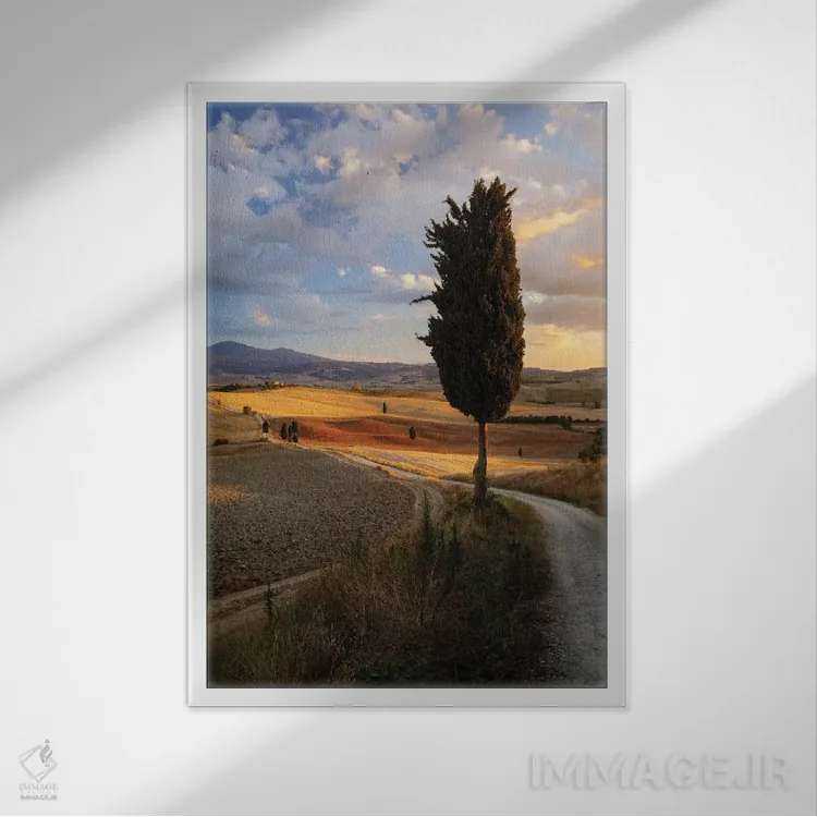 تابلو دکوراتیو Val d'Orcia, Tuscany, Italy,غروب روستایی، واله دورچیا، تو… اثر ماتئو کولومبو - نمای قابدار سفید