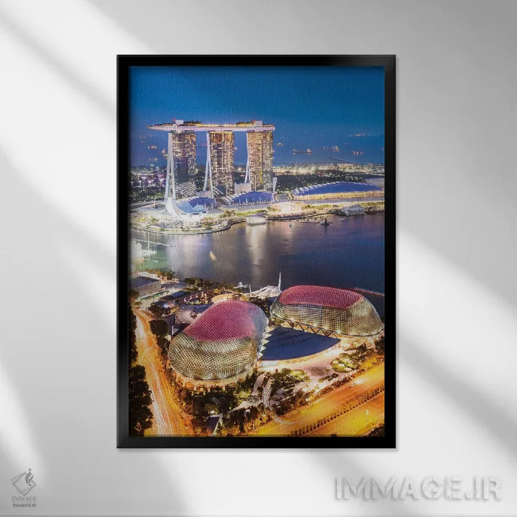 تابلو دکوراتیو Singapore,مارینا بی سندز در گرگ و میش، سنگاپور اثر ماتئو کولومبو - نمای قابدار مشکی