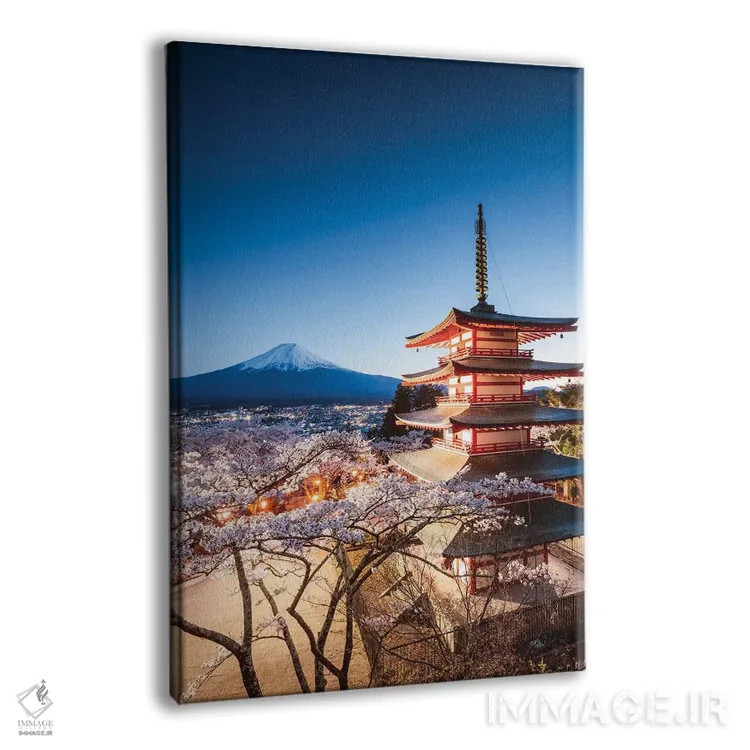تابلو دکوراتیو Fuji Five Lakes, Japan II,پاگودا و درختان گیلاس، پنج دریا… اثر ماتئو کولومبو - نمای پرسپکتیو محصول