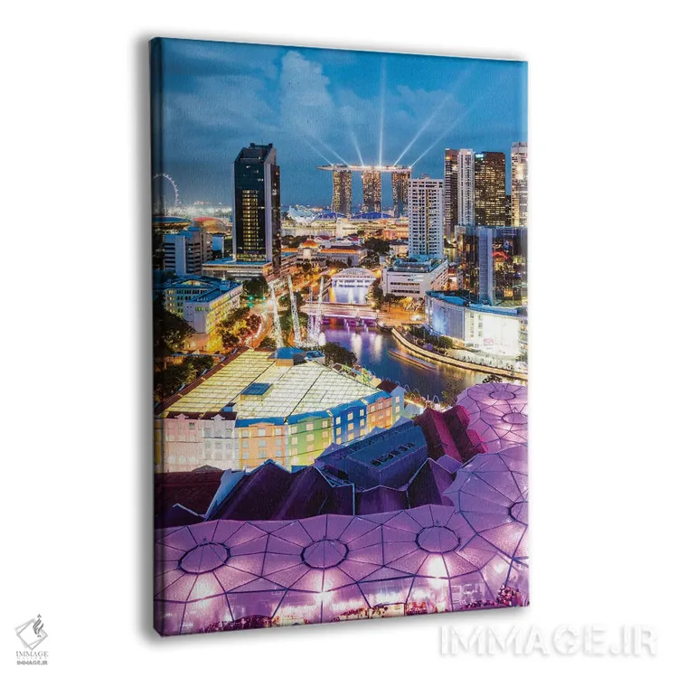 تابلو دکوراتیو Clarke Quay, Singapore I,خط افق در گرگ و میش، کلارک کی، س… اثر ماتئو کولومبو - نمای پرسپکتیو محصول