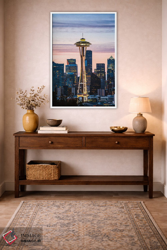 تابلو دکوراتیو Seattle, USA I,برج فضایی اسپیس نیدل و خط افق در سپیده دم… اثر ماتئو کولومبو - D2W