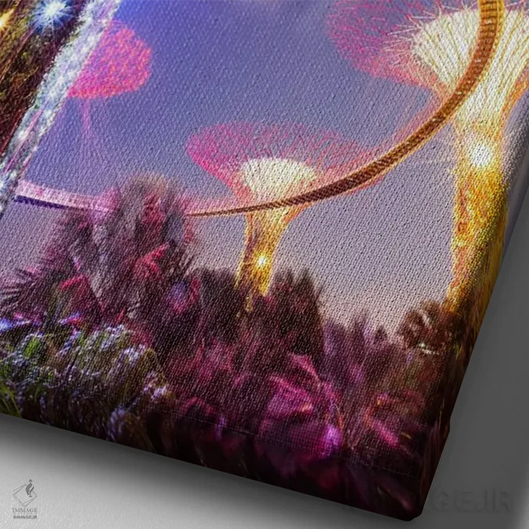 تابلو دکوراتیو Gardens By The Bay, Singapore,درخت غول پیکر در شب، باغ ها… اثر ماتئو کولومبو - نمای نزدیک بافت بوم