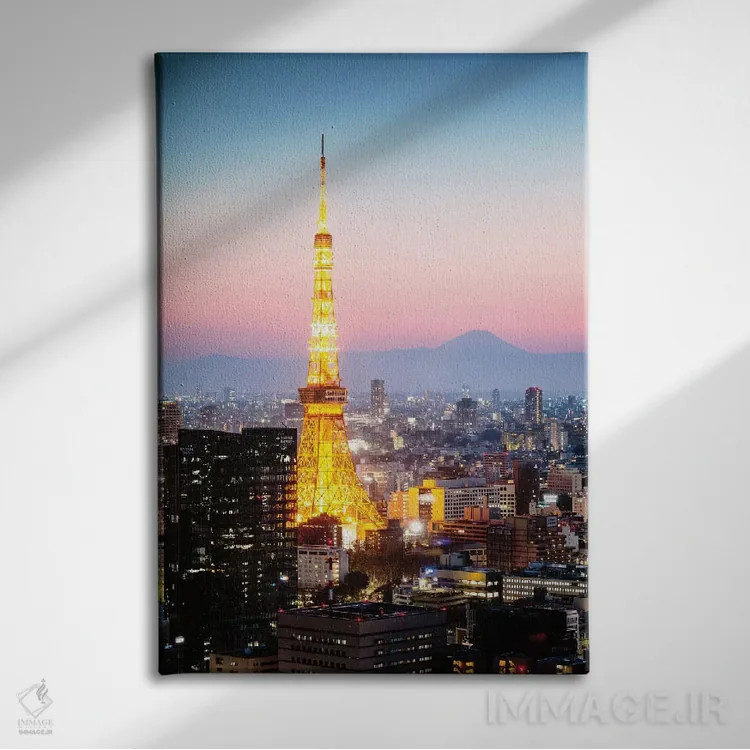 تابلو دکوراتیو Japan II,غروب توکیو و کوه فوجی، ژاپن II اثر ماتئو کولومبو - نمای روبهرو روی دیوار