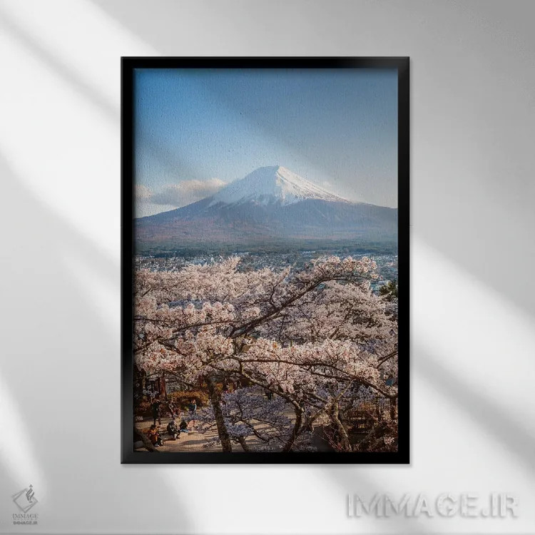 تابلو دکوراتیو Japan III,کوه فوجی و درختان گیلاس، ژاپن III اثر ماتئو کولومبو - نمای قابدار مشکی