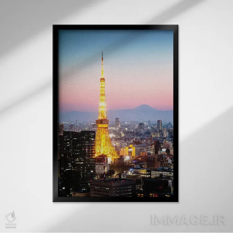 تابلو دکوراتیو Japan II,غروب توکیو و کوه فوجی، ژاپن II اثر ماتئو کولومبو - نمای قابدار مشکی