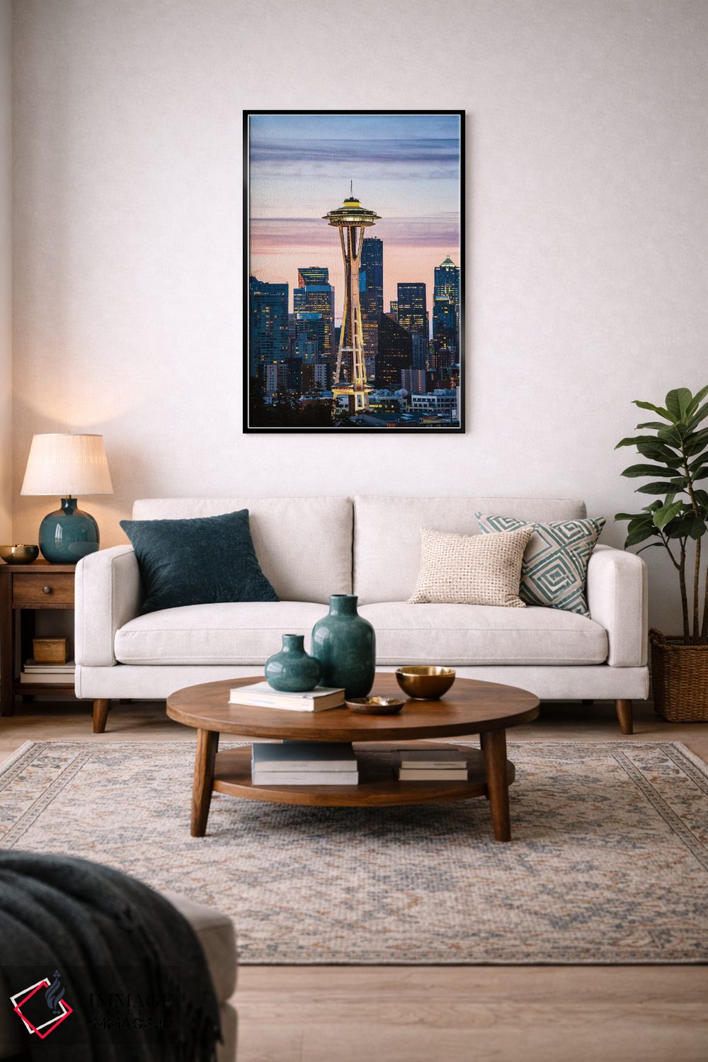 تابلو دکوراتیو Seattle, USA I,برج فضایی اسپیس نیدل و خط افق در سپیده دم… اثر ماتئو کولومبو - D5B