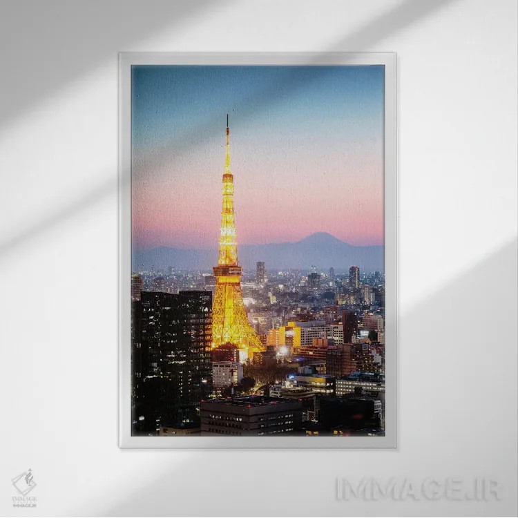 تابلو دکوراتیو Japan II,غروب توکیو و کوه فوجی، ژاپن II اثر ماتئو کولومبو - نمای قابدار سفید