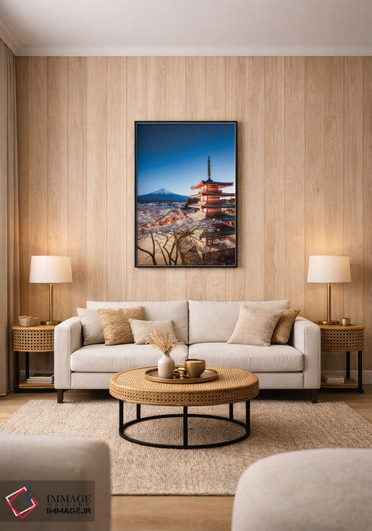 تابلو دکوراتیو Fuji Five Lakes, Japan II,پاگودا و درختان گیلاس، پنج دریا… اثر ماتئو کولومبو - D1B
