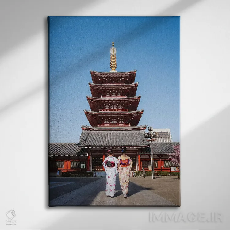 تابلو دکوراتیو Asakusa, Tokyo,زنان با کیمونو، آساکوسا، توکیو اثر ماتئو کولومبو - نمای روبهرو روی دیوار
