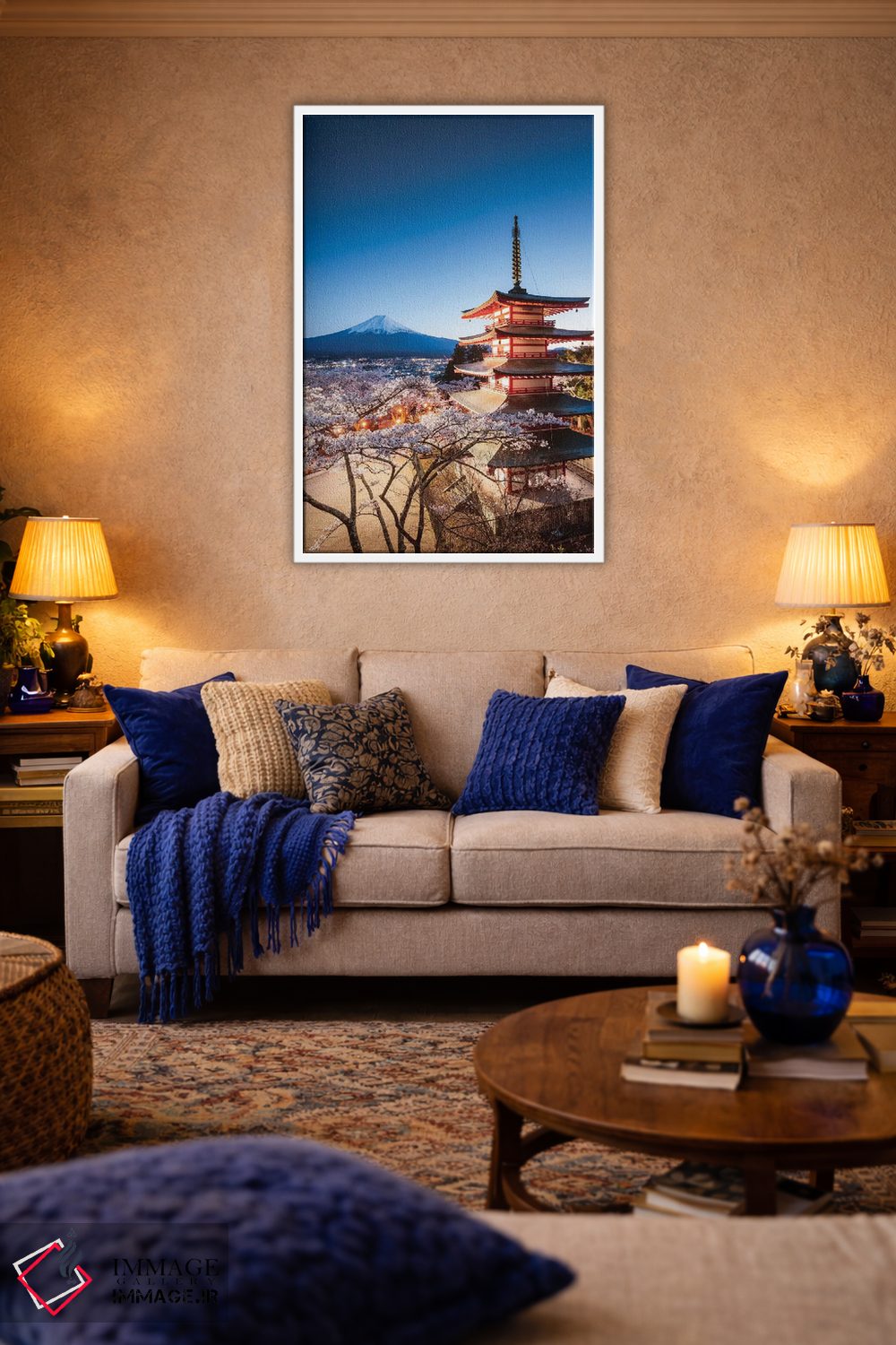 تابلو دکوراتیو Fuji Five Lakes, Japan II,پاگودا و درختان گیلاس، پنج دریا… اثر ماتئو کولومبو - D2W