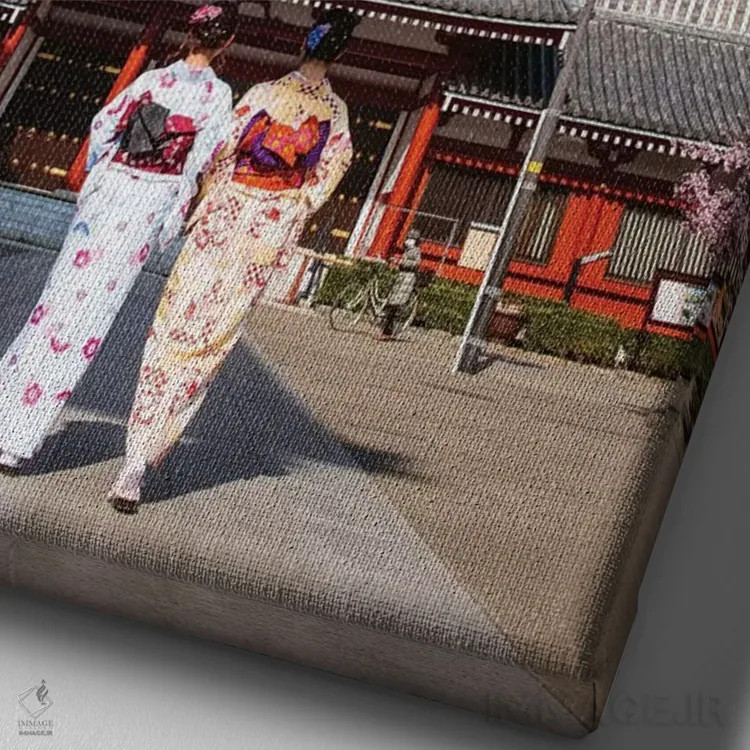 تابلو دکوراتیو Asakusa, Tokyo,زنان با کیمونو، آساکوسا، توکیو اثر ماتئو کولومبو - نمای نزدیک بافت بوم