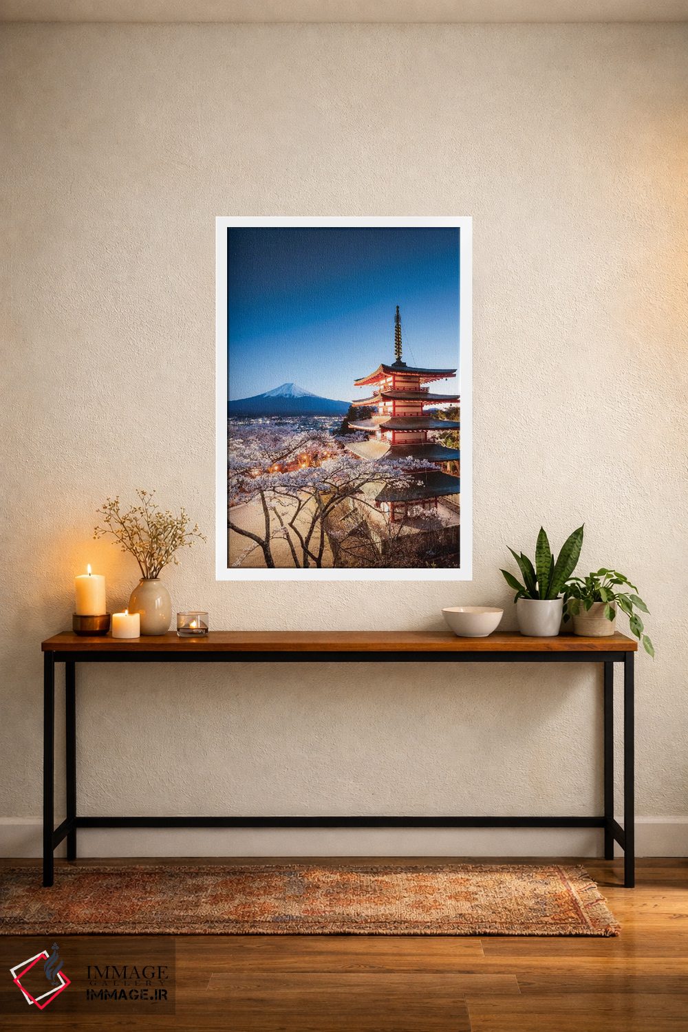 تابلو دکوراتیو Fuji Five Lakes, Japan II,پاگودا و درختان گیلاس، پنج دریا… اثر ماتئو کولومبو - D3W