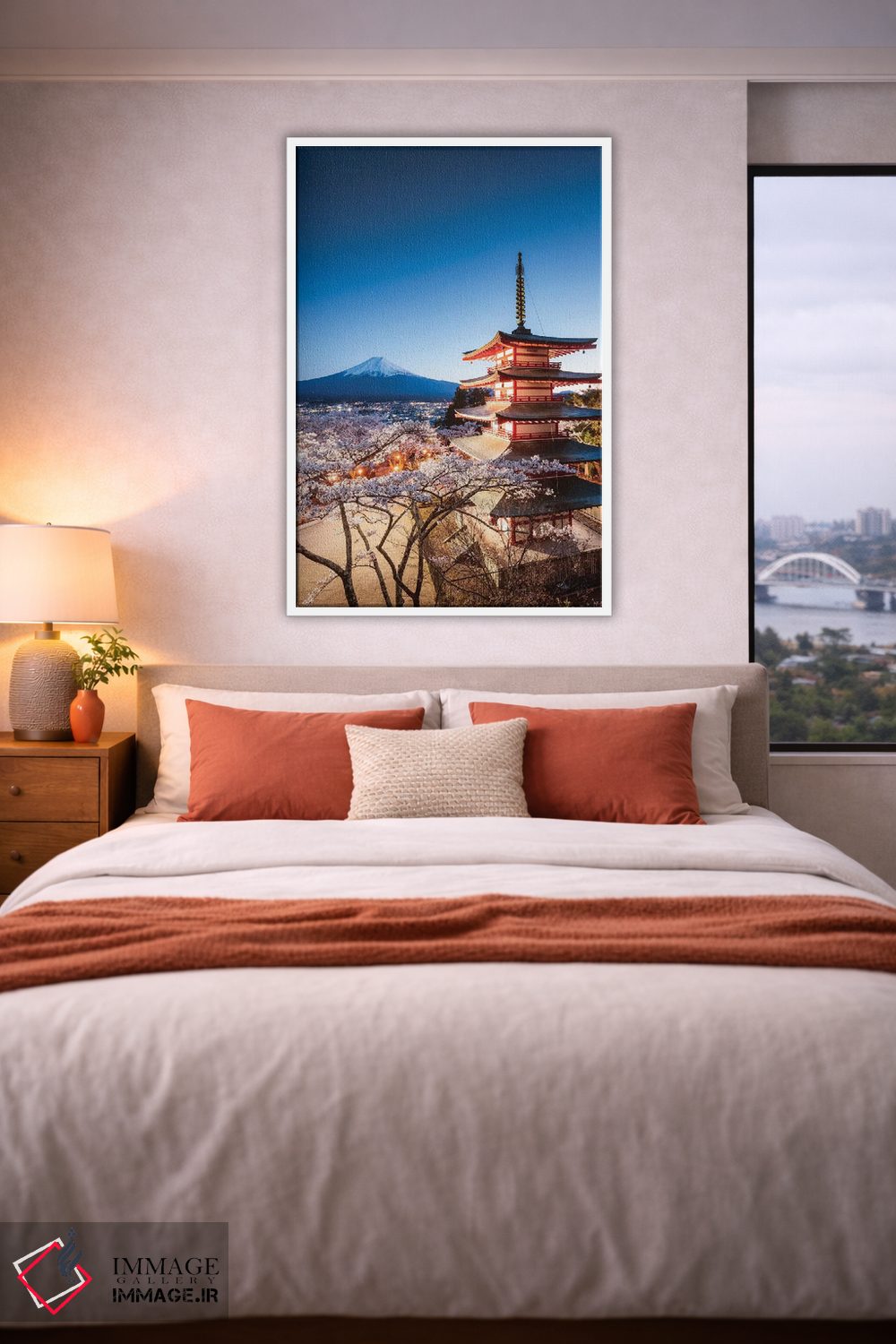 تابلو دکوراتیو Fuji Five Lakes, Japan II,پاگودا و درختان گیلاس، پنج دریا… اثر ماتئو کولومبو - D4W