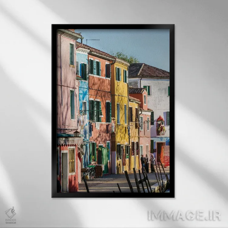 تابلو دکوراتیو Venice,بورانو، ونیز اثر ماتئو کولومبو - نمای قابدار مشکی