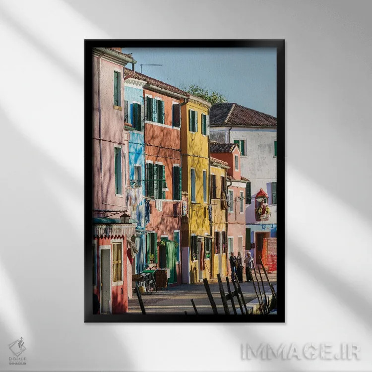 تابلو دکوراتیو Venice,بورانو، ونیز اثر ماتئو کولومبو - نمای قابدار مشکی