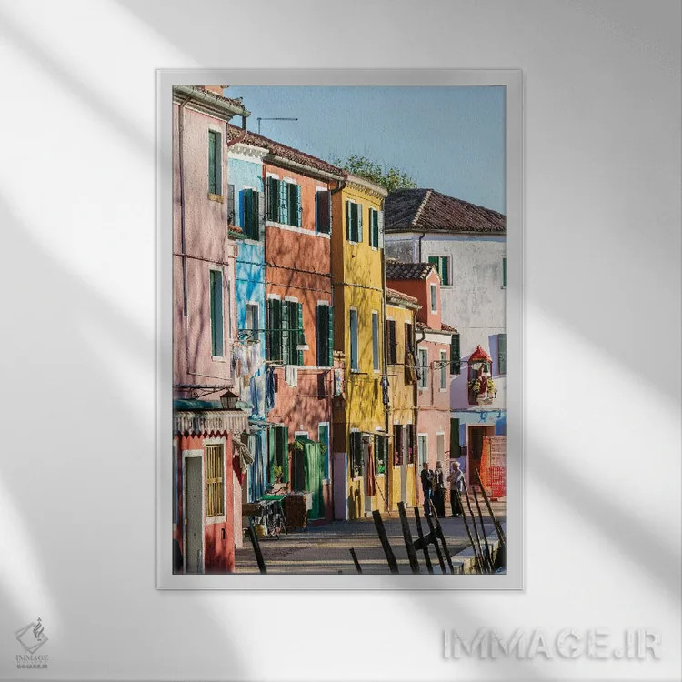 تابلو دکوراتیو Venice,بورانو، ونیز اثر ماتئو کولومبو - نمای قابدار سفید