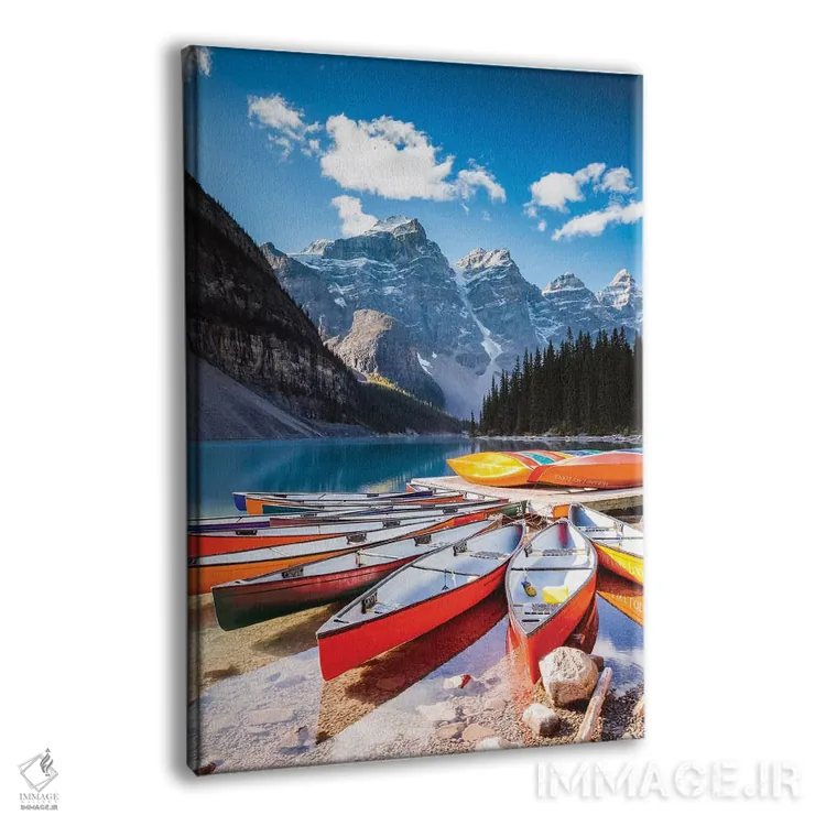 تابلو دکوراتیو Moraine Lake, Canada,قایق های پارویی، دریاچه مورین، کاناد… اثر ماتئو کولومبو - نمای پرسپکتیو محصول
