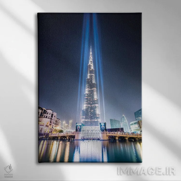 تابلو دکوراتیو Dubai,شب در برج خلیفه، دبی اثر ماتئو کولومبو - نمای روبهرو روی دیوار