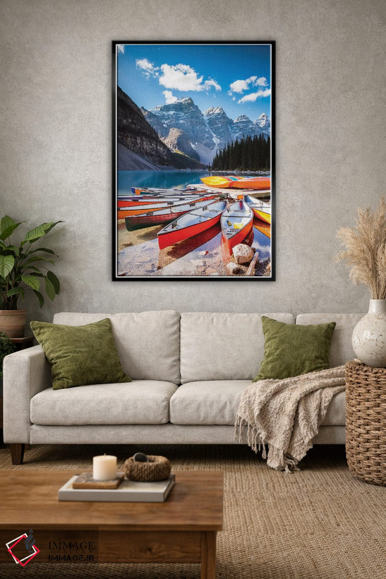 تابلو دکوراتیو Moraine Lake, Canada,قایق های پارویی، دریاچه مورین، کاناد… اثر ماتئو کولومبو - D1B