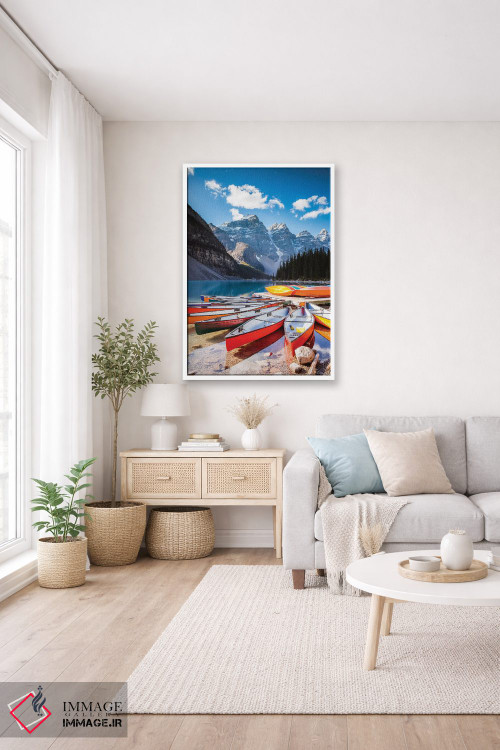 تابلو دکوراتیو Moraine Lake, Canada,قایق های پارویی، دریاچه مورین، کاناد… اثر ماتئو کولومبو - D2W