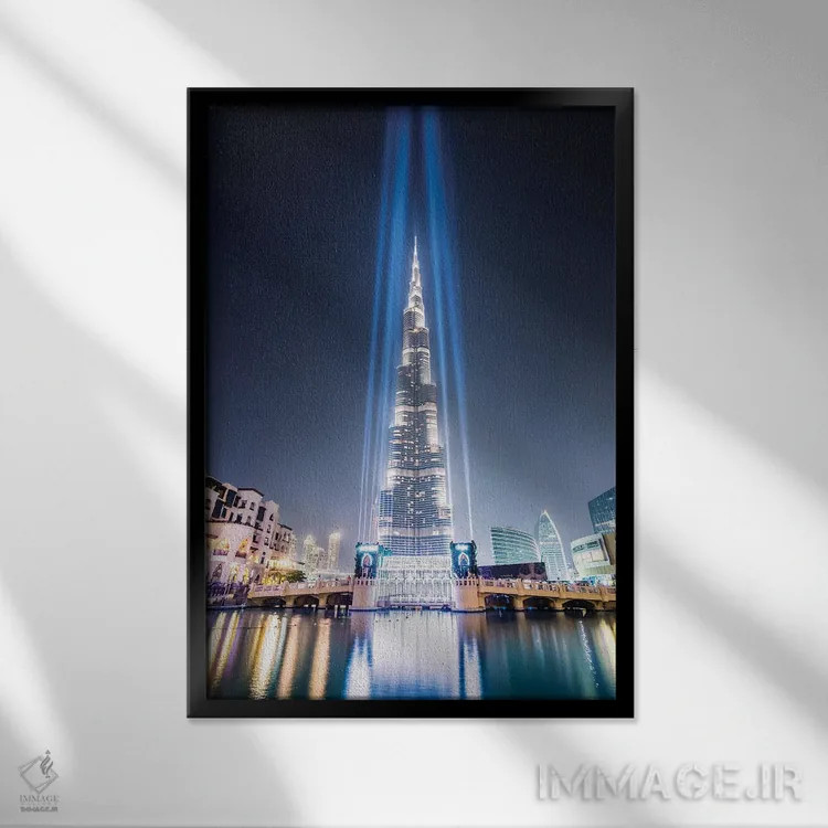 تابلو دکوراتیو Dubai,شب در برج خلیفه، دبی اثر ماتئو کولومبو - نمای قابدار مشکی