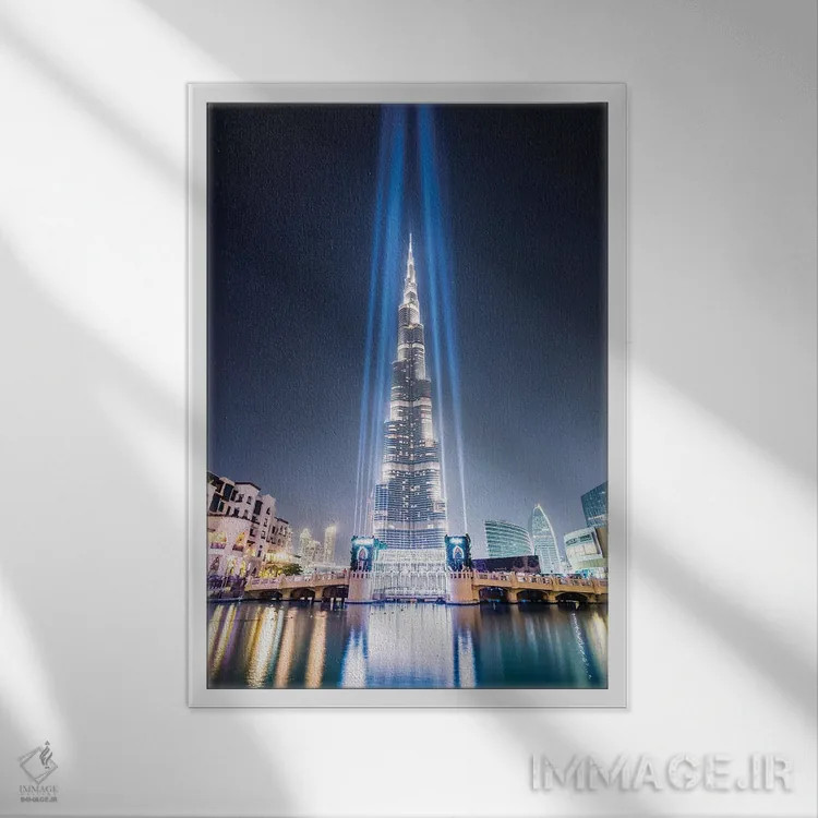 تابلو دکوراتیو Dubai,شب در برج خلیفه، دبی اثر ماتئو کولومبو - نمای قابدار سفید