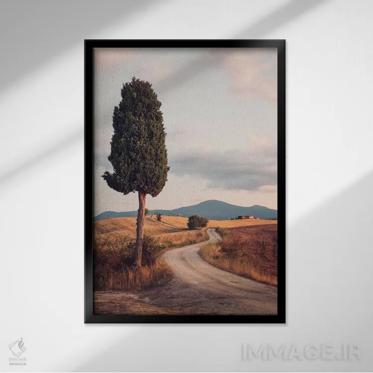 تابلو دکوراتیو Tuscany, Italy,جاده روستایی با سرو، توسکانی، ایتالیا اثر ماتئو کولومبو - نمای قابدار مشکی
