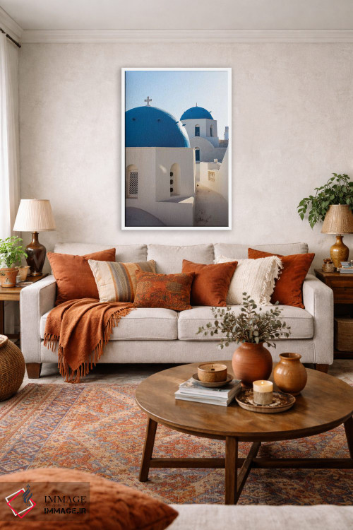 تابلو دکوراتیو Greece,کلیساهای گنبد آبی در سانتورینی، یونان اثر ماتئو کولومبو - D2W
