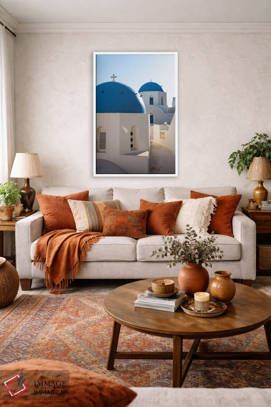 تابلو دکوراتیو Greece,کلیساهای گنبد آبی در سانتورینی، یونان اثر ماتئو کولومبو - D2W