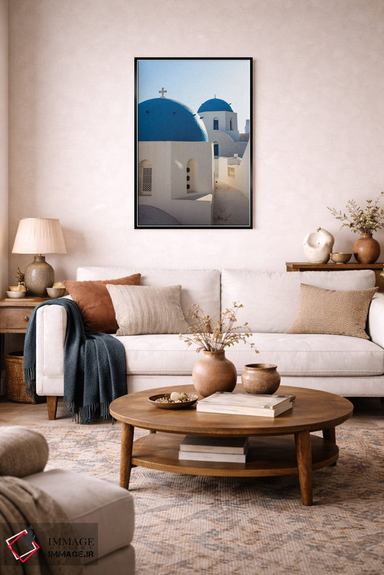 تابلو دکوراتیو Greece,کلیساهای گنبد آبی در سانتورینی، یونان اثر ماتئو کولومبو - D4B