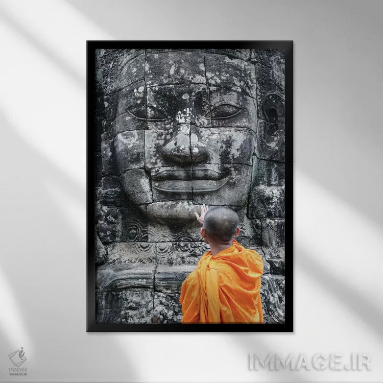 تابلو دکوراتیو Angkor Wat I,راهب، انگکور وات I اثر ماتئو کولومبو - نمای قابدار مشکی